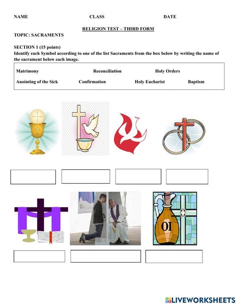 Sacraments interactive worksheet | Live Worksheets - Worksheets Library