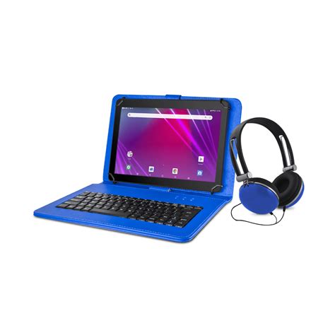 Ematic 10.1" 16GB Tablet with Android 8.1 GO + Keyboard Folio Case and Headphones, Blue ...