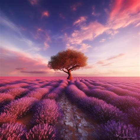 Premium AI Image | A purple sunset with a tree in the middle of it