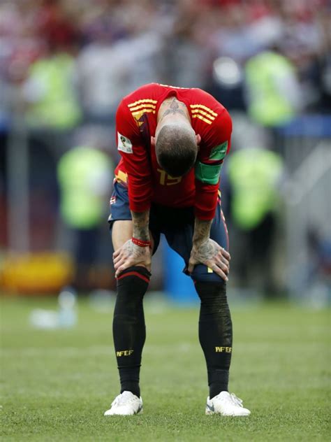 Sergio Ramos of Spain during the 2018 FIFA World Cup Russia round of 16 match between Spain and ...