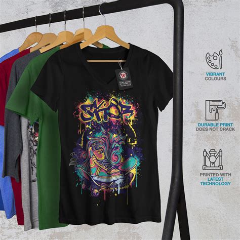 Wellcoda Fashion Graffiti Street Womens V-Neck T-shirt, Urban Graphic Design Tee | eBay