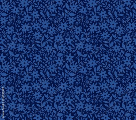 Seamless floral pattern for design. Small blue flowers and leaves. Dark ...