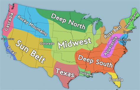 5 Regions of the United States Map: US State Geography