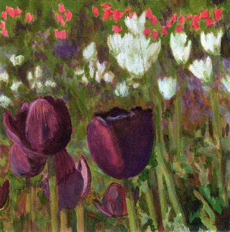 Black Tulips Original painting on canvas flowers Green White