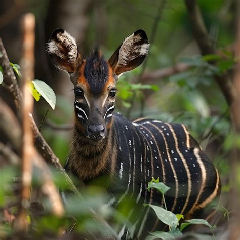 Closeup portrait of a young Okapi Okapia johnstoni in its natural habitat | Premium AI-generated ...