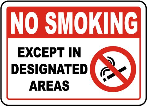 No Smoking Except In Designated Areas Sign - Claim Your 10% Discount