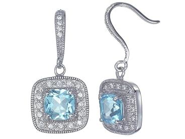 Blue Topaz Earrings Silver 2 CT