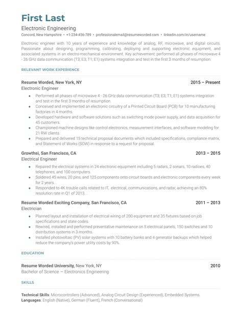 Electronic Technician Resume Example for 2022 | Resume Worded