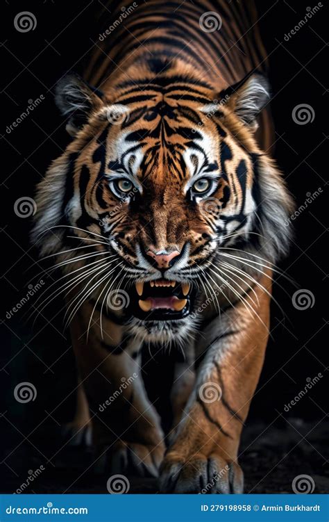 Animal Power - Wonderful Colored Portrait of a Roaring Male Tiger Stock Illustration ...