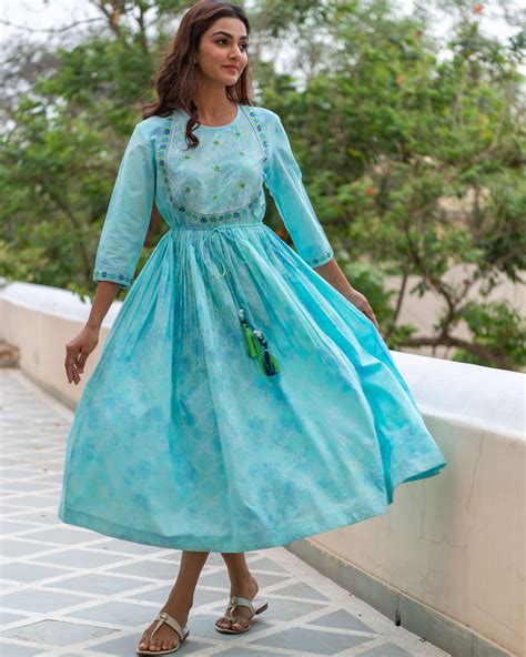 Aqua blue anarkali dress by Chappai | The Secret Label