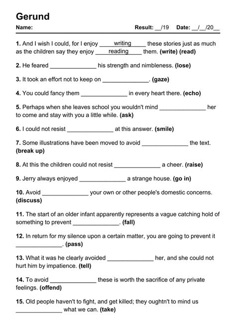 101 Gerund PDF Worksheets with Answers [2054 Exercises] - Grammarism