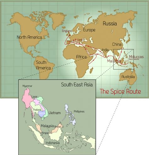 The Ancient Spice Trade Route From Asia to Europe 1500s to 1700s Map