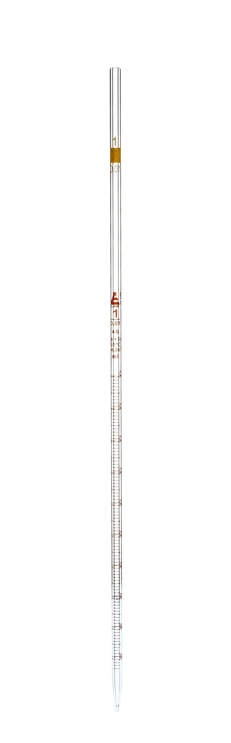 Pipette, 1ml - Class AS, Tolerance ±0.007 - Amber Graduation - Color C — Eisco Labs