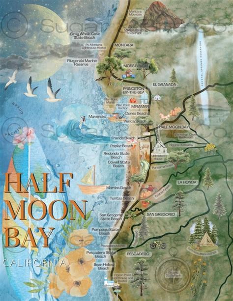 Half Moon Bay Map Print Half Moon Bay Art Half Moon Bay - Etsy