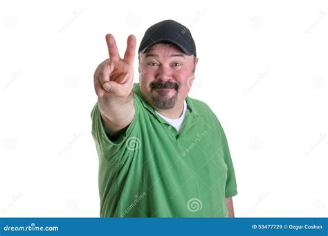 Man Giving Peace Sign Hand Gesture Stock Image - Image of sign, green: 53477729