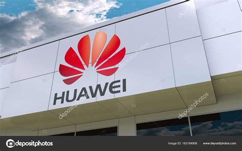 Huawei logo na elewacji budynku. Redakcji renderowania 3d - Zdjęcie ...