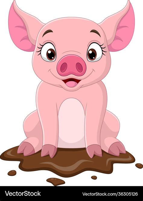 Cartoon funny pig sitting in mud Royalty Free Vector Image