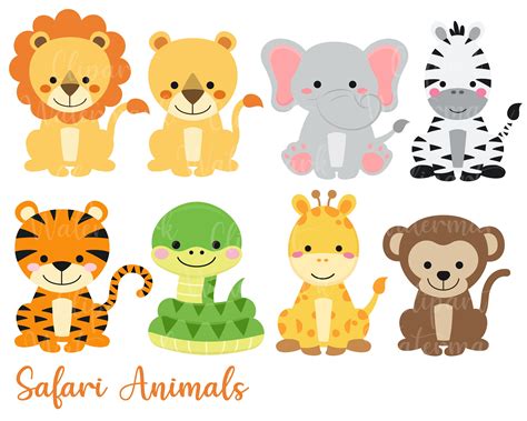 Safari Animals Clipart, Baby Safari Animals Clip Art, Lion Clipart, Tiger Clipart, Snake ...