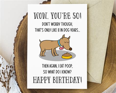 Funny 50th Birthday Card Printable, Dog Lover Birthday Card, Turning 50 Card For Husband Wife Or ...