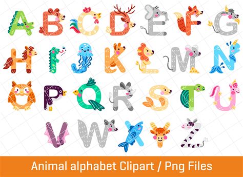 Watercolor Animal Alphabet Clipart Jungel Animal Letters By ...