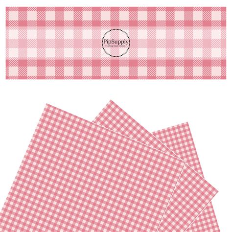 Spring Pink Stripe Plaid Faux Leather Sheet - Light Pink and Pink Stripe Plaid Faux Leather Roll ...