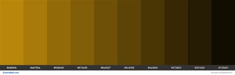 Shades of Dark Goldenrod color #B8860B hex | Hex color palette, Yellow ...