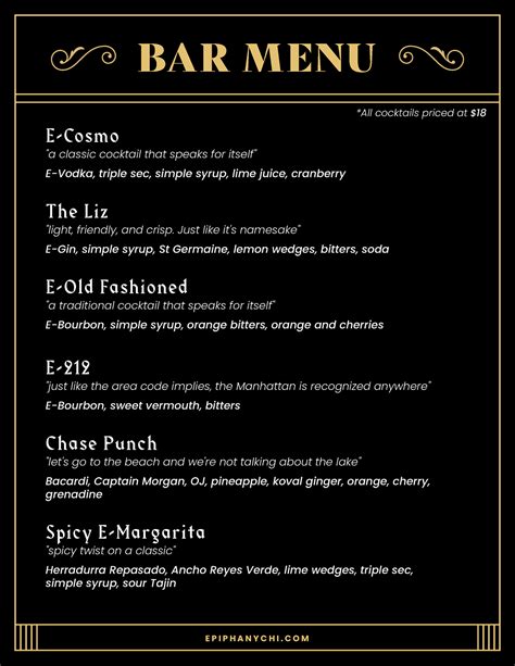 Café Bar Menu - Epiphany Center for the Arts