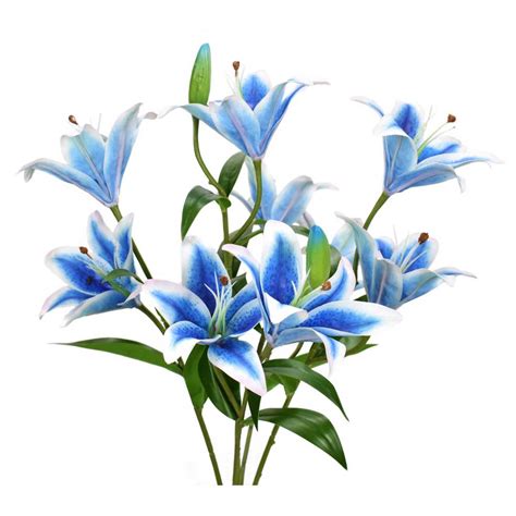 21" Blue Tiger Lily Real-Touch Bouquet with Leaves | Patriotic | Spring & Garden Themed ...