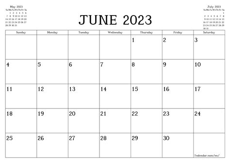 June Calendar For 2023 - Printable Template Calendar