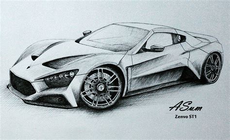 a drawing of a sports car with wheels and rims on the front, in pencil