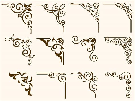 Brown Filigree Vintage Corner Frames Set 954045 Vector Art at Vecteezy