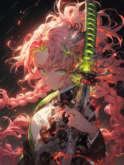 Premium Photo | Anime girl with pink hair holding a sword and a sword generative ai