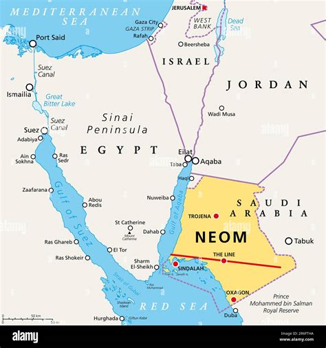 NEOM and the Sinai Peninsula, political map. Neom, a planned smart city ...