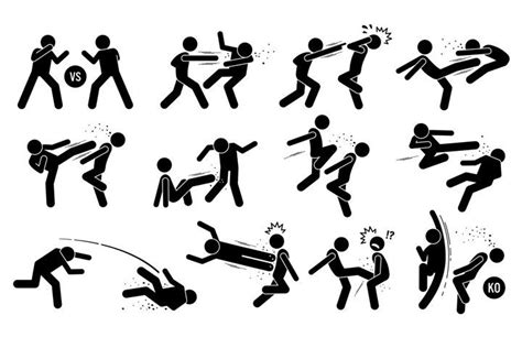 Street Fighting Attacking Stance Hit Punching Kicking Fight (757710) | Icons | Design Bundles ...