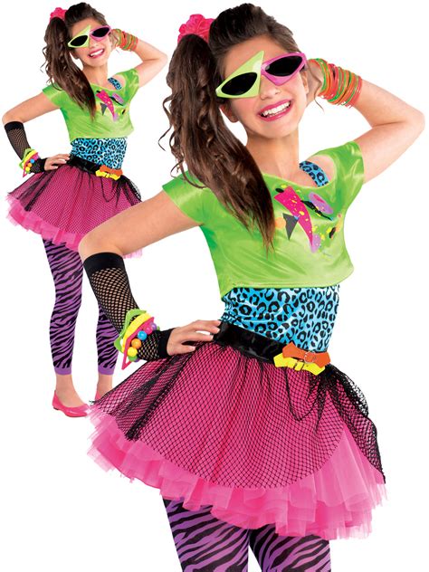 Childs Girl 80s Costume Totally Awesome Teen Neon Disco Retro Fancy Dress Outfit | eBay