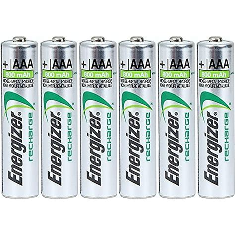 Energizer AAA Rechargeable NiMH Battery 800 mAh 1.2V x six (6 ...