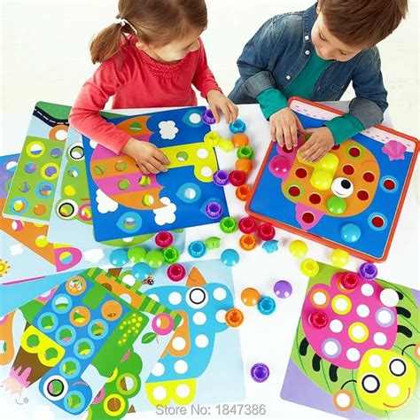 DIY 3D Puzzles Button Art Color Matching Creative Mushroom Nail Kit Genius Art Kids Educational ...