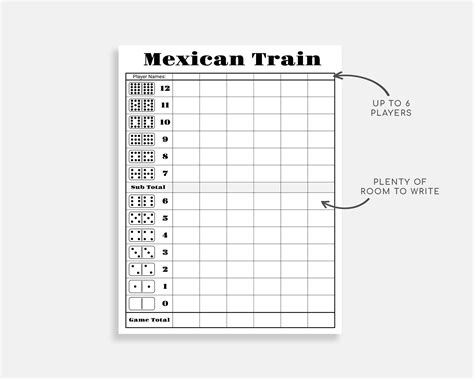 Printable Mexican Train Score Sheet