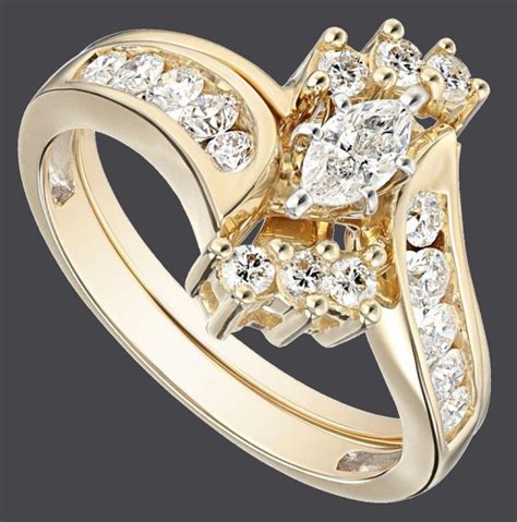 14k Yellow Gold Bypass Diamond with Marquise Wedding Bridal Ring Set - Visuall.co | Wedding ring ...