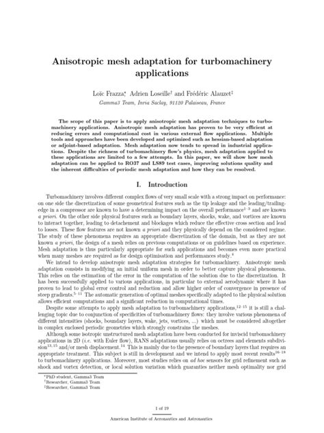 Frazza - Anisotropic Mesh Adaptation For Turbomachinery Applications | Download Free PDF ...