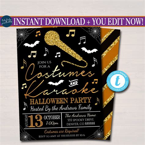 Halloween Karaoke Party Invitation, Costumes and Cocktails Singing ...