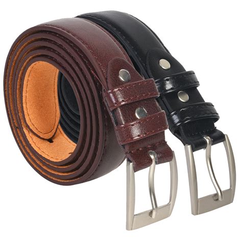 Leatherboss Genuine Leather Men Dress Belts Set of 2 (Black & Brown) | eBay