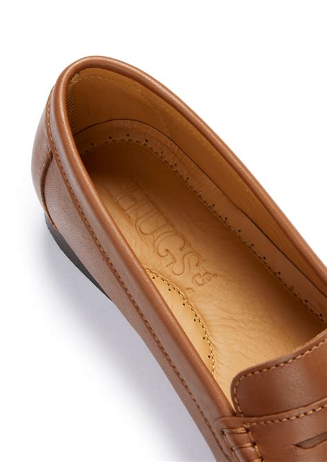 Women's Penny Loafers Leather Sole, tan leather - Hugs & Co.