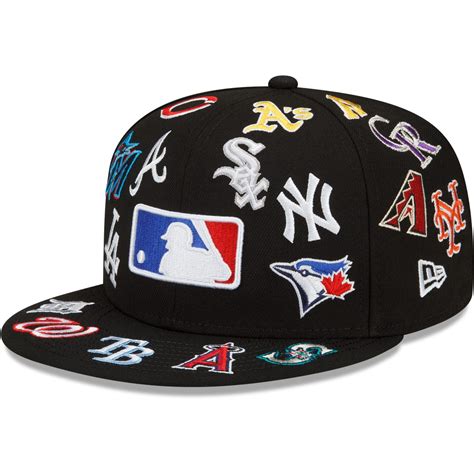 MLB New Era Allover Team Logo 59FIFTY Fitted Hat - Black | Fitted hats, New era, Flat bill hats