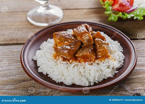 Beef stew with white rice stock image. Image of lunch - 50905619