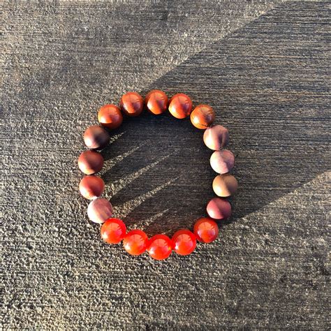 Red Jasper, Carnelian, and Mookite Jasper Bracelet 10mm