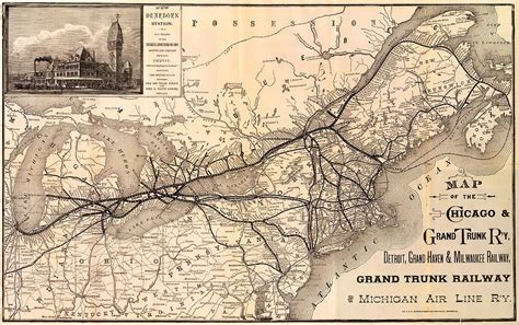 Vintage 1887 Chicago and Grand Trunk Railway Map Photograph by Stephen Stookey