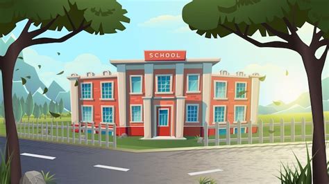 Free Vector | Vector cartoon illustration. School building on a green ...