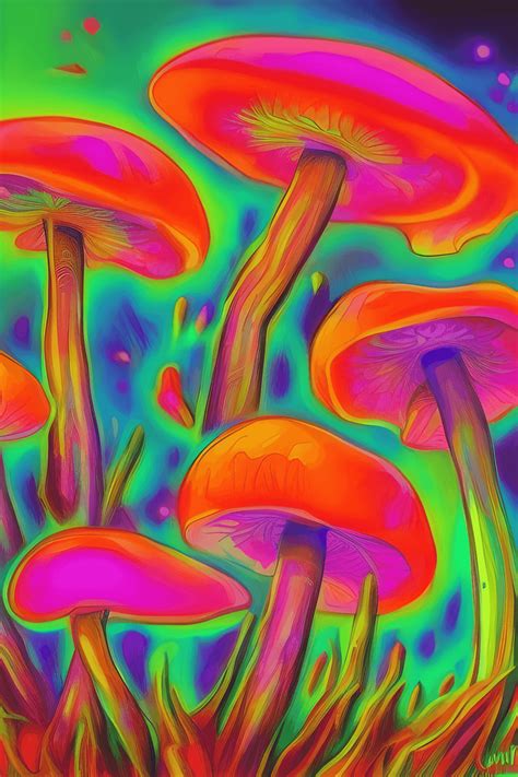 Psychedelic Neon Mushrooms Painting · Creative Fabrica