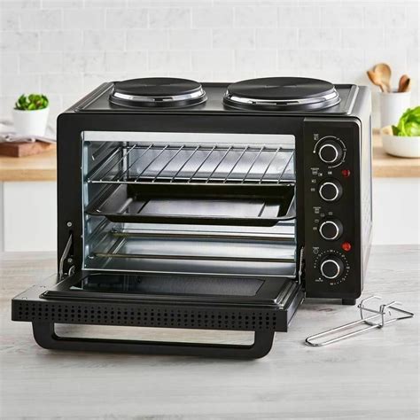 32 Litre Mini Oven In Black With 2 Hotplates | Table Top Ovens | Small Cooking | Small ...